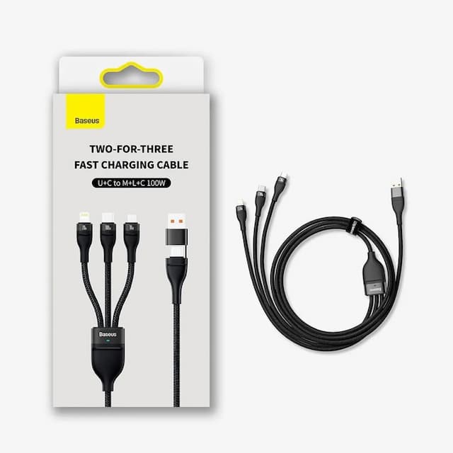 Baseus Two-For-Three Fast Charging Cable U+C to M+L+C 100w